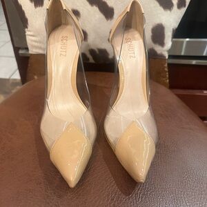 NEW SCHUTZ Women's Beige and Clear Heels
